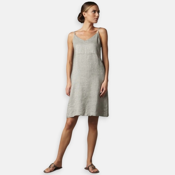 Eileen Fisher Twinkle Silver Linen Slip Dress XS - Picture 1 of 12